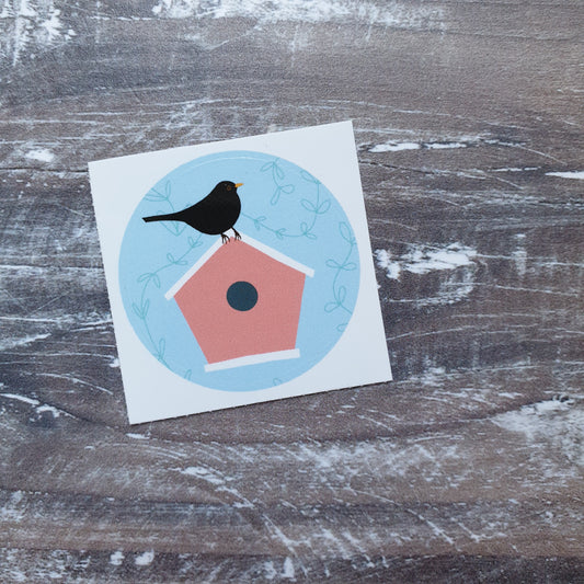 Blackbird on Birdbox 38mm Vinyl Sticker