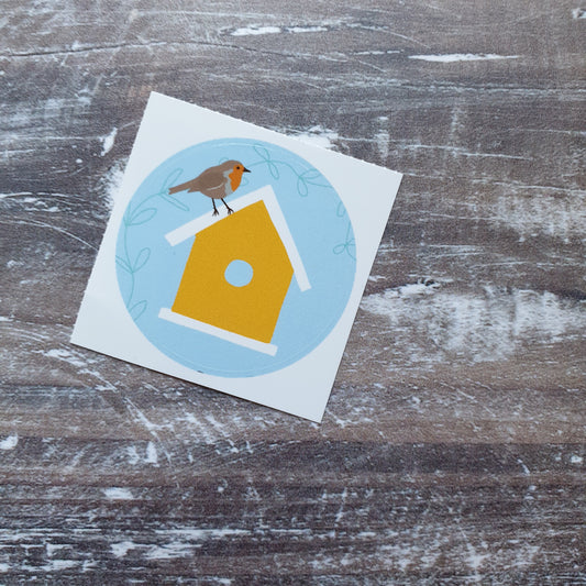 Robin on Birdbox 38mm Vinyl Sticker