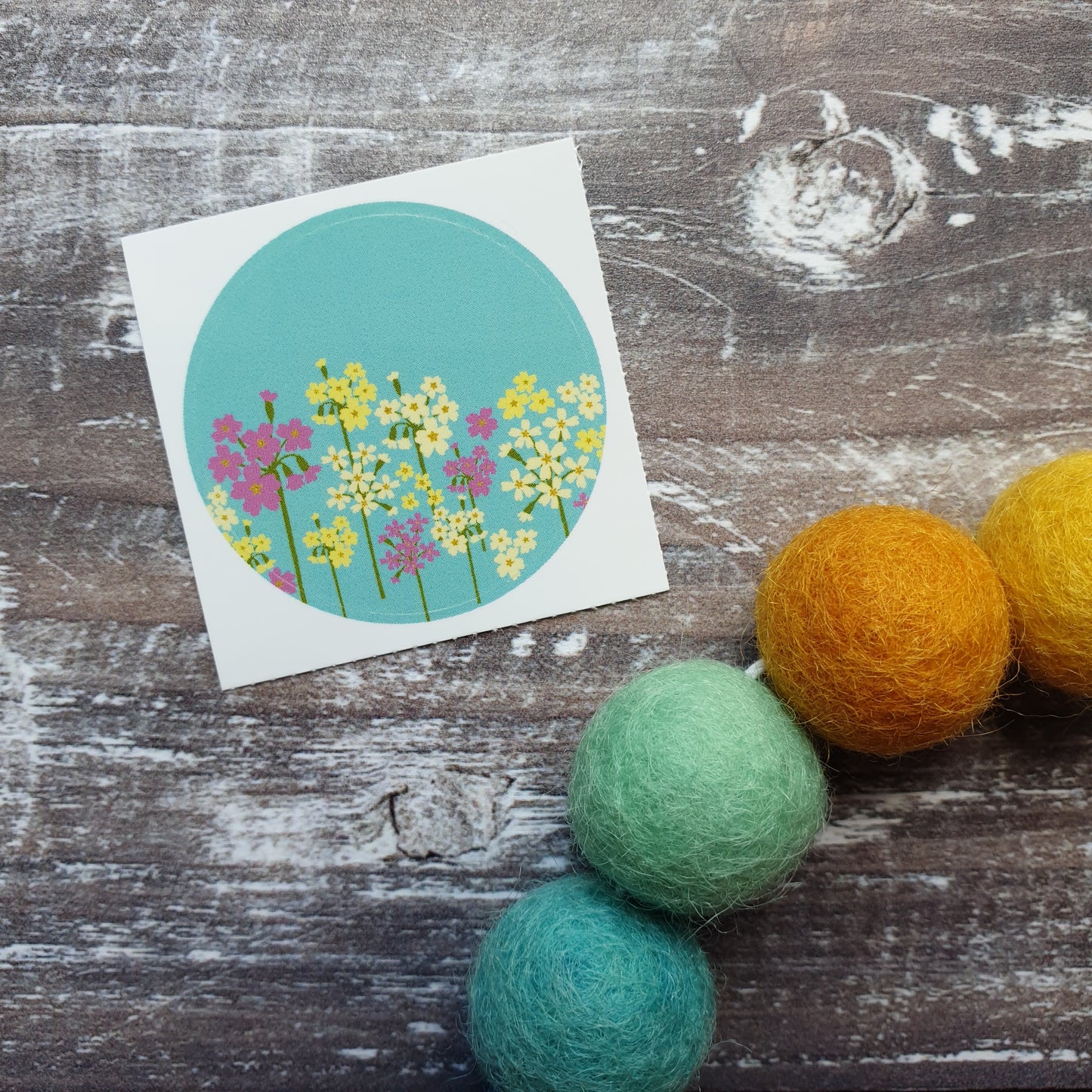 Cowslips and Primroses - blue 38mm Vinyl Sticker