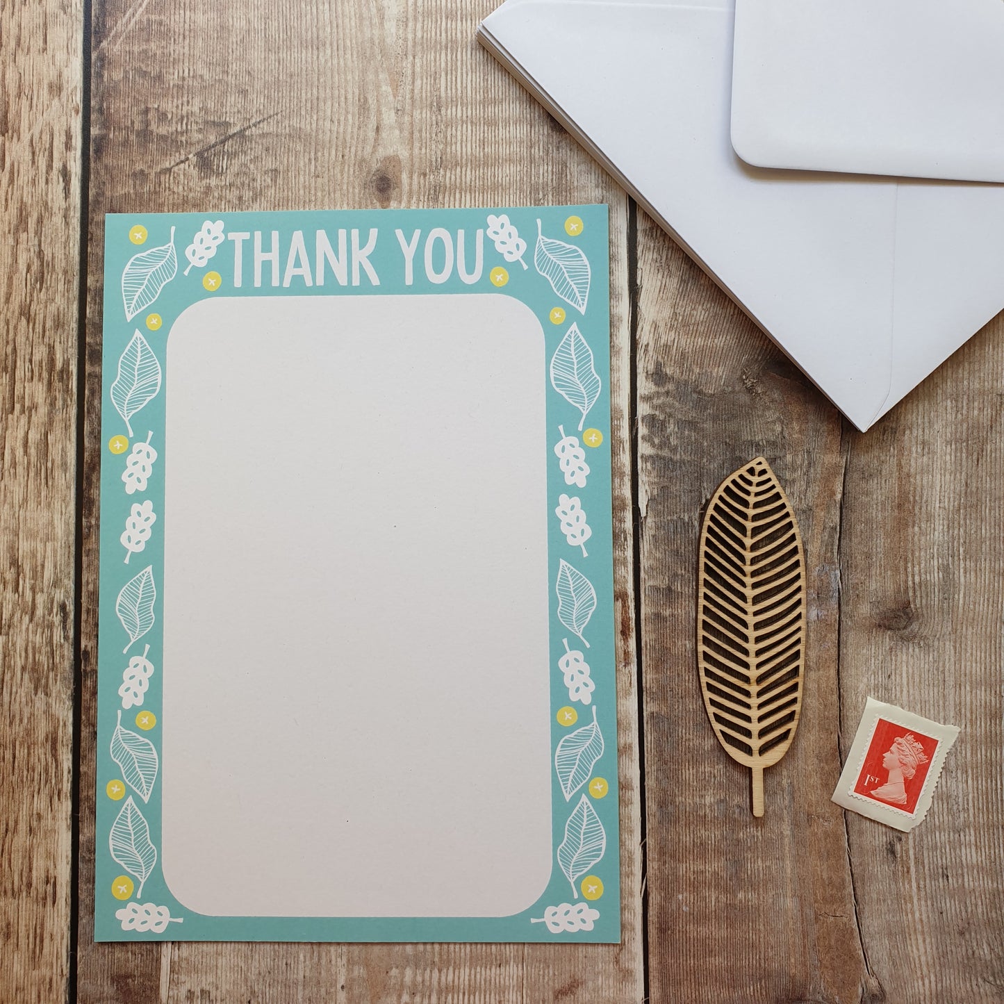 Beech Leaves Thank You Letter Set - 5 sheets and envelopes