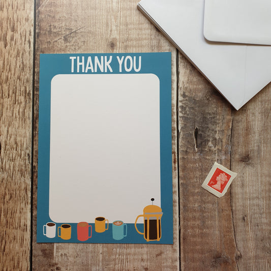 Coffee Thank You Letter Set - 5 sheets and envelopes