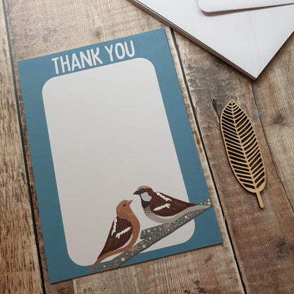 Sparrows Thank You Letter Set - 5 sheets and envelopes