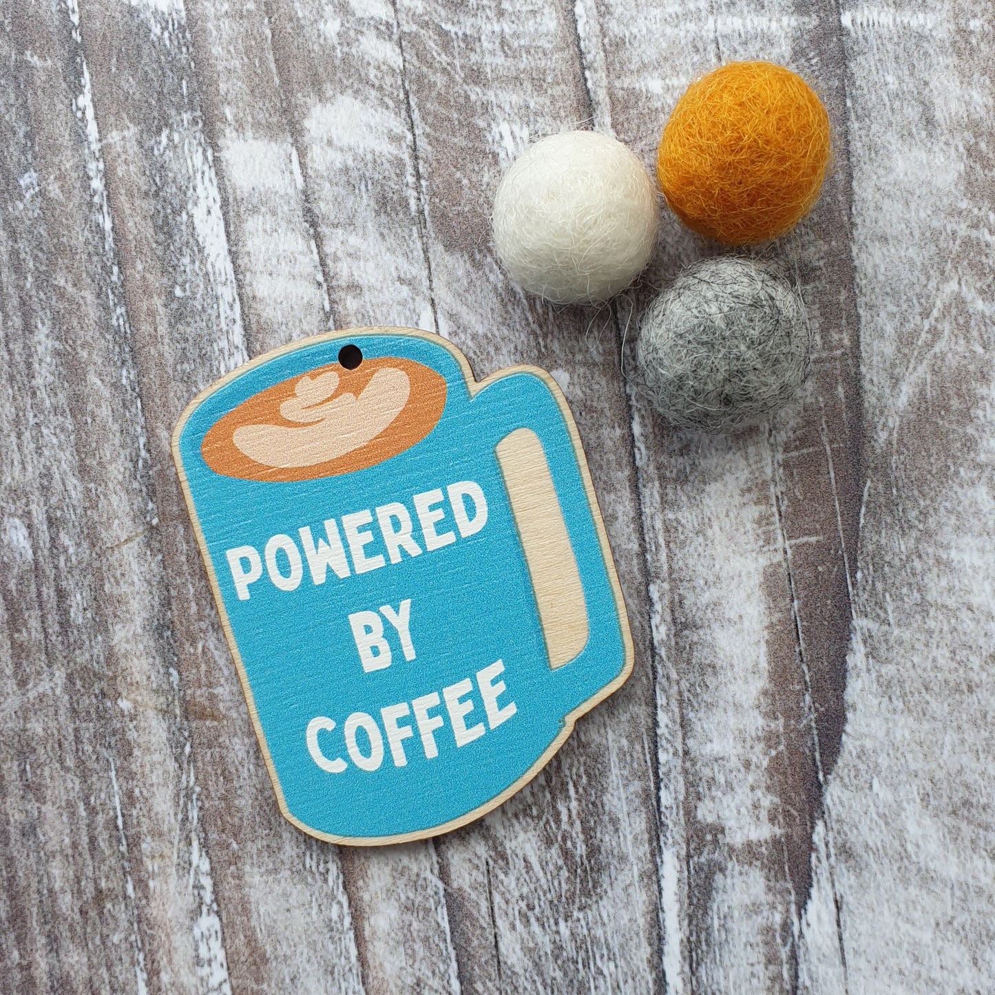 Powered by Coffee Wooden Charm