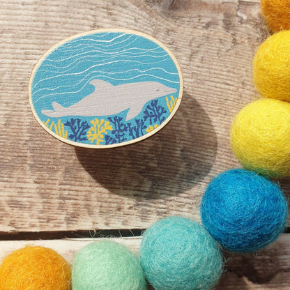 Dolphin Wooden Pin Brooch