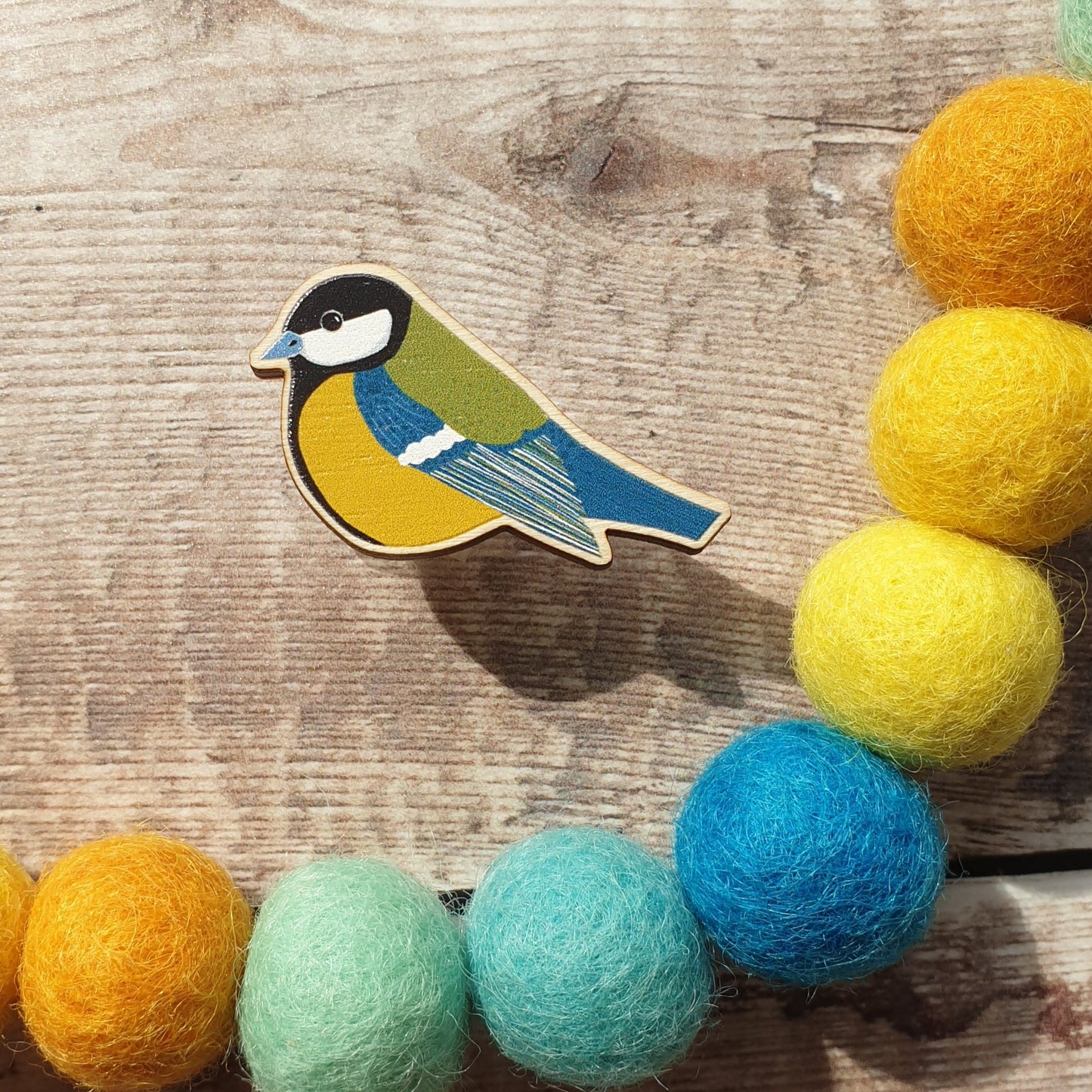 Great Tit Wooden Pin Brooch