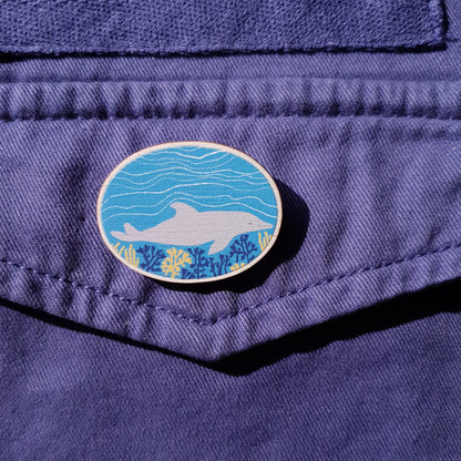Dolphin Wooden Pin Brooch