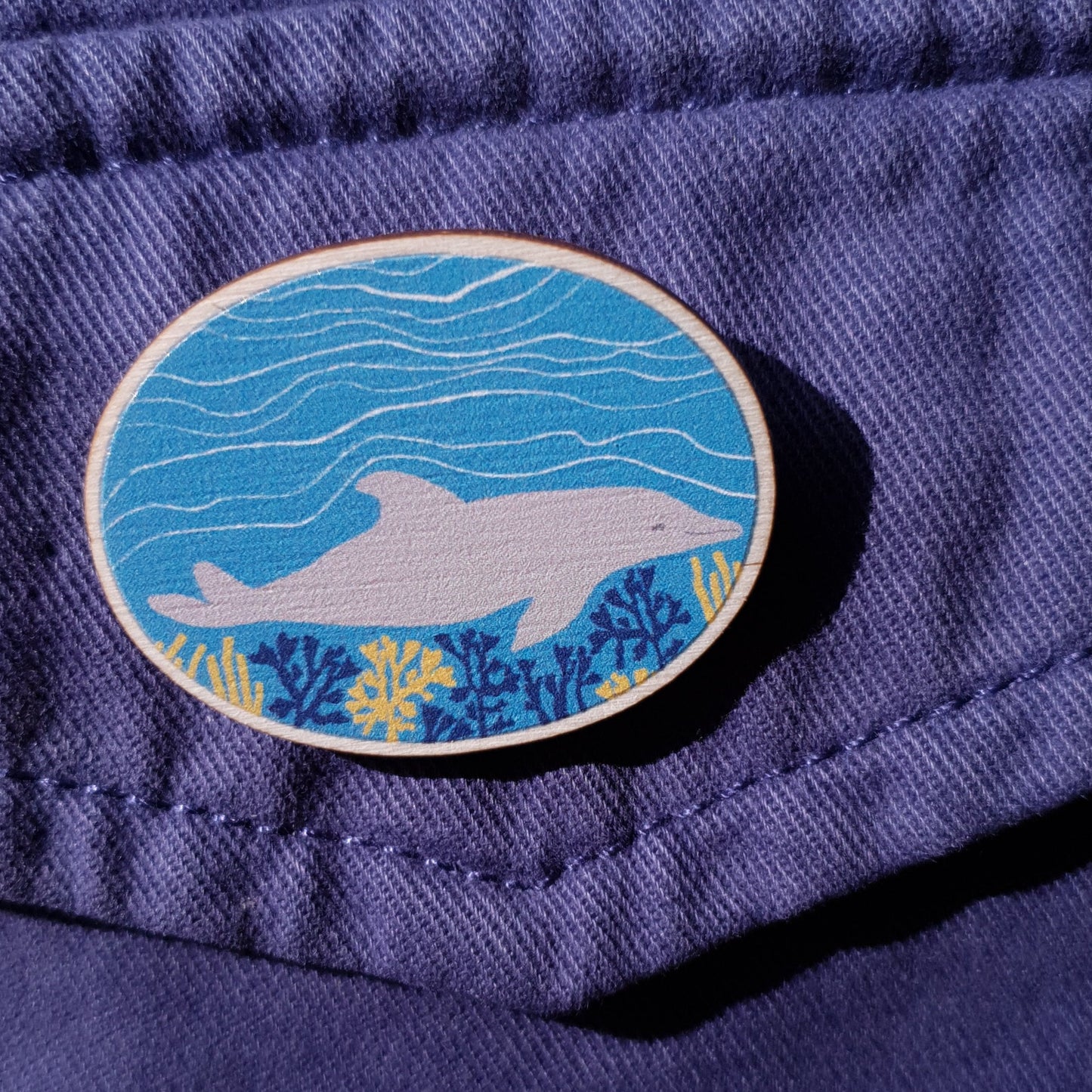Dolphin Wooden Pin Brooch