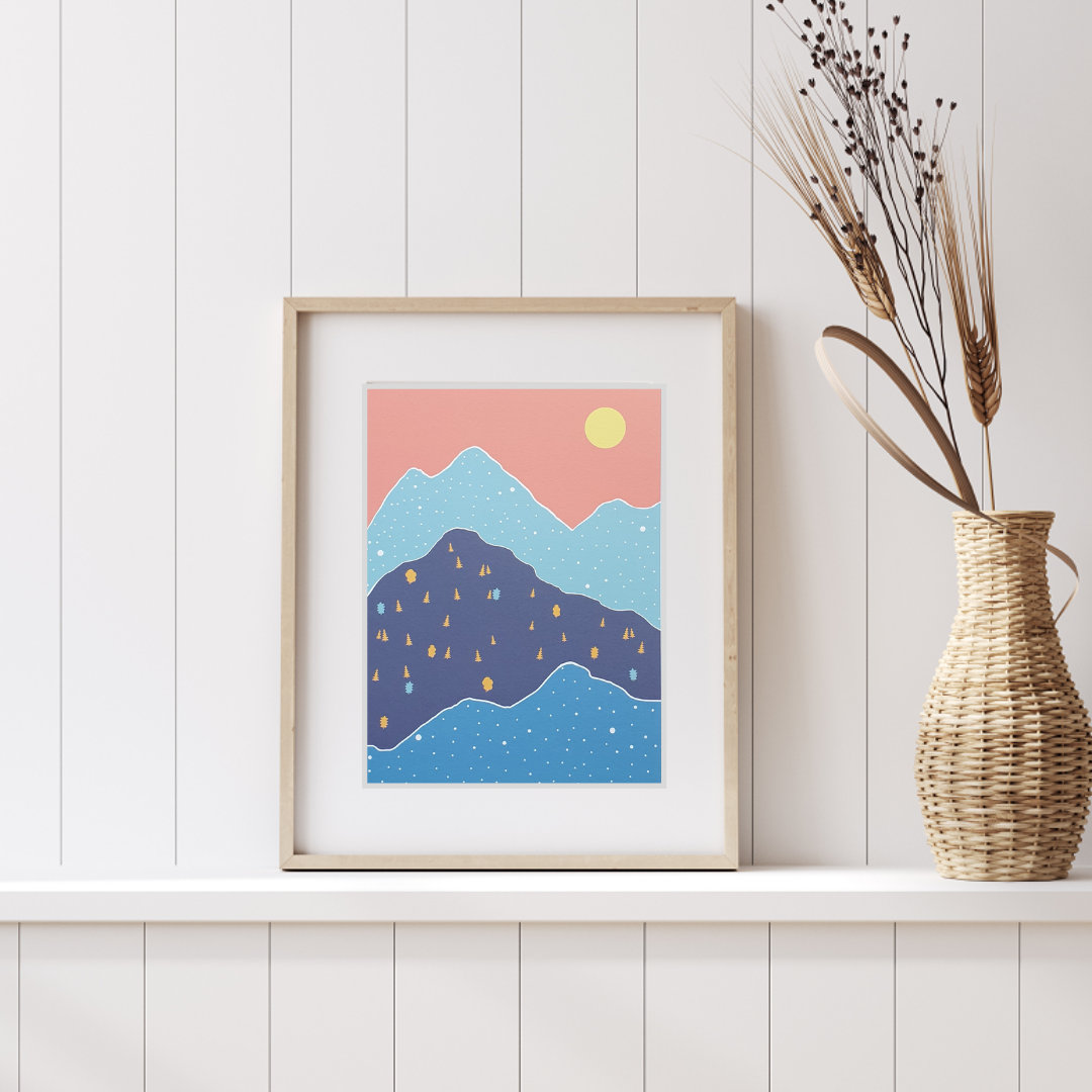 Blue Remembered Hills - Coral Sky Art Print