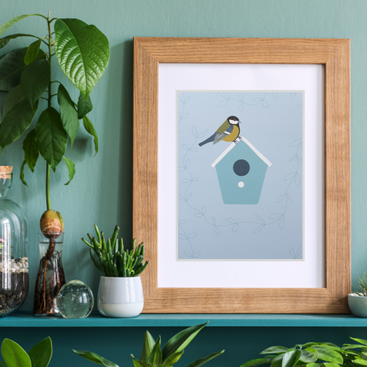 Great Tit and Birdbox Art Print