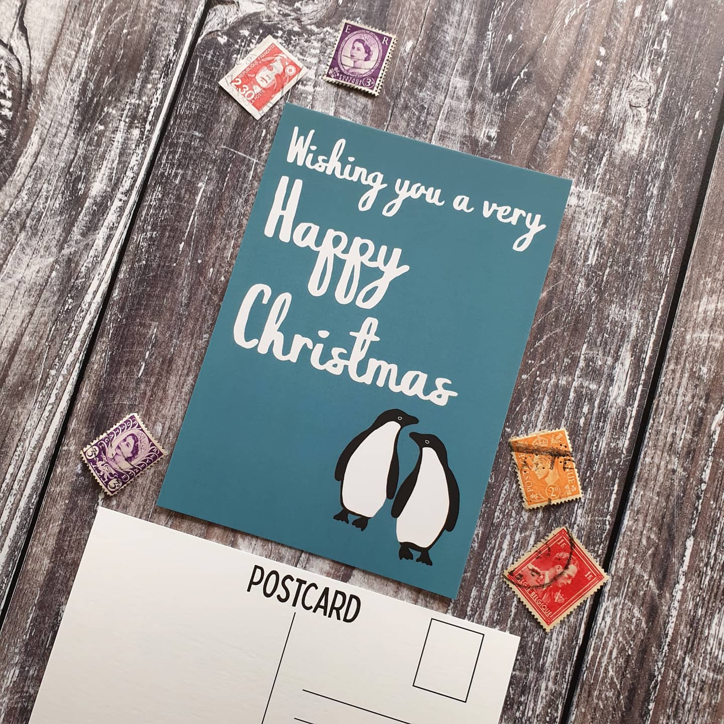 Happy Christmas Adelie Penguins  Postcard