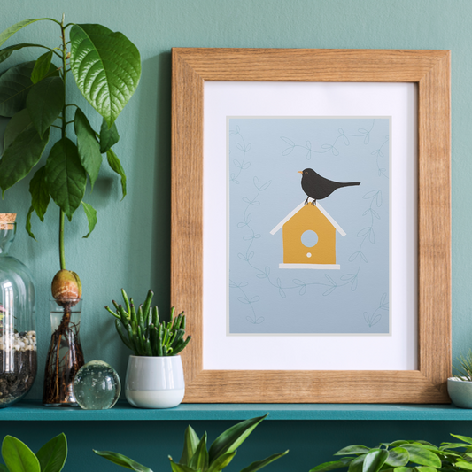 Blackbird and Birdbox Art Print
