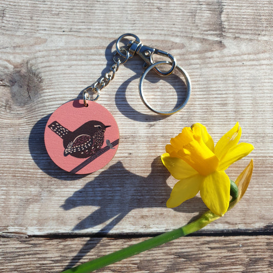 Jenny Wren Wooden Keyring