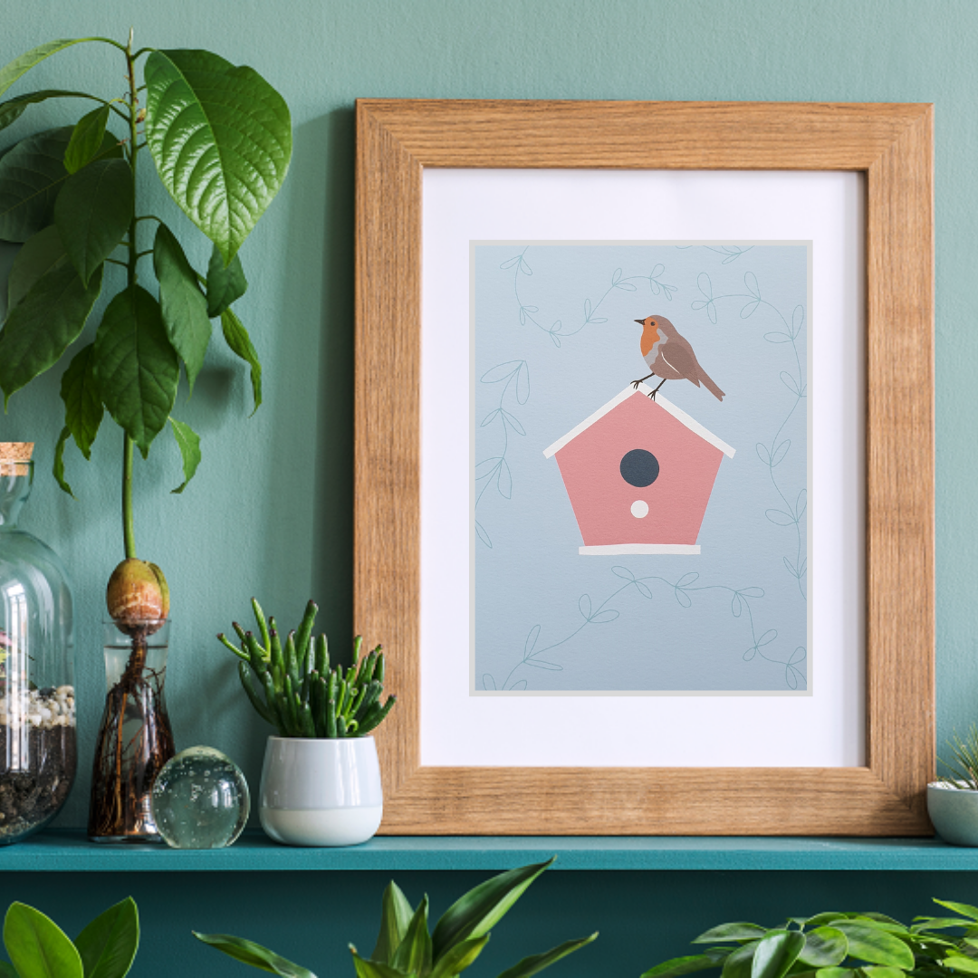 Robin and Birdbox Art Print