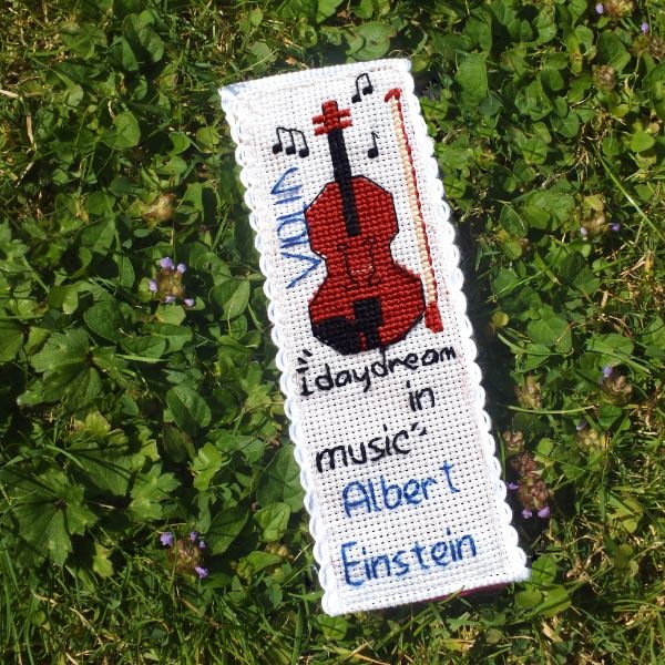 Violin and Einstein Cross Stitch Bookmark Kit